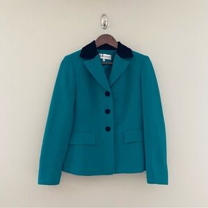 JONES NEW YORK SUIT Deep Teal Lined Blazer with Front Pockets and Velvet Detail